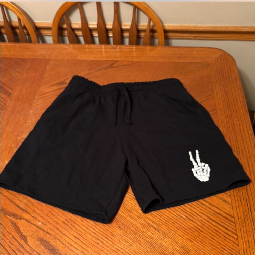 Men's Black Athletic Shorts with Skeleton Design